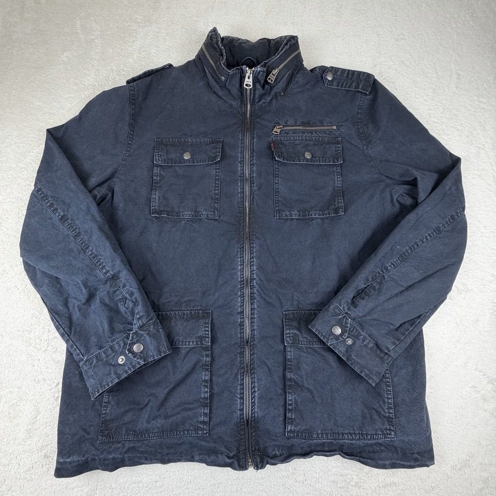Levi's Utility Field Jacket Mens XL Navy Blue Quilted Coat Military Canvas Chore